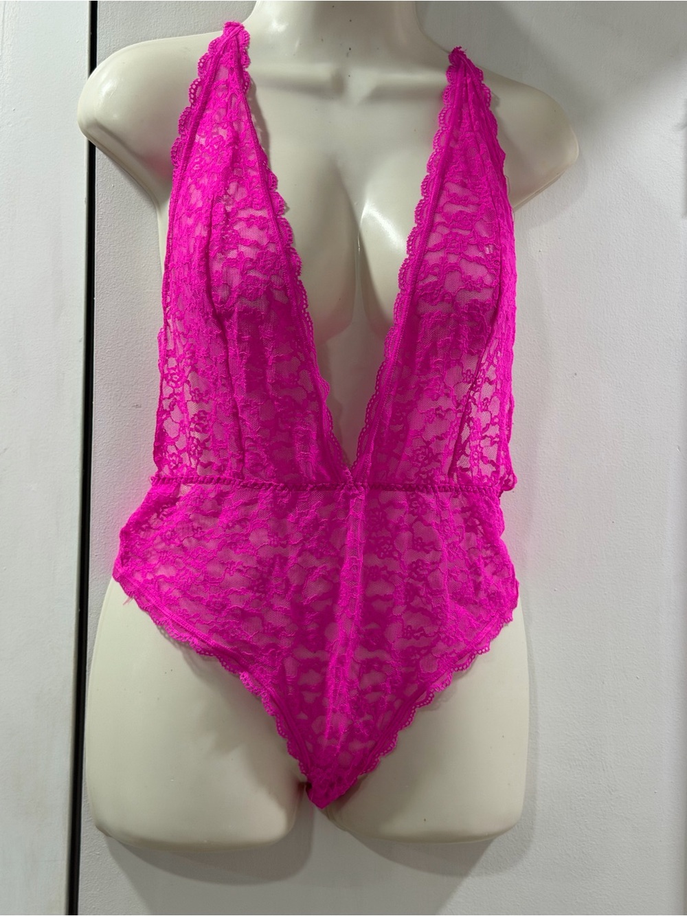 Victoria's Secret Hot Pink Lace Plunge Teddy Size Large